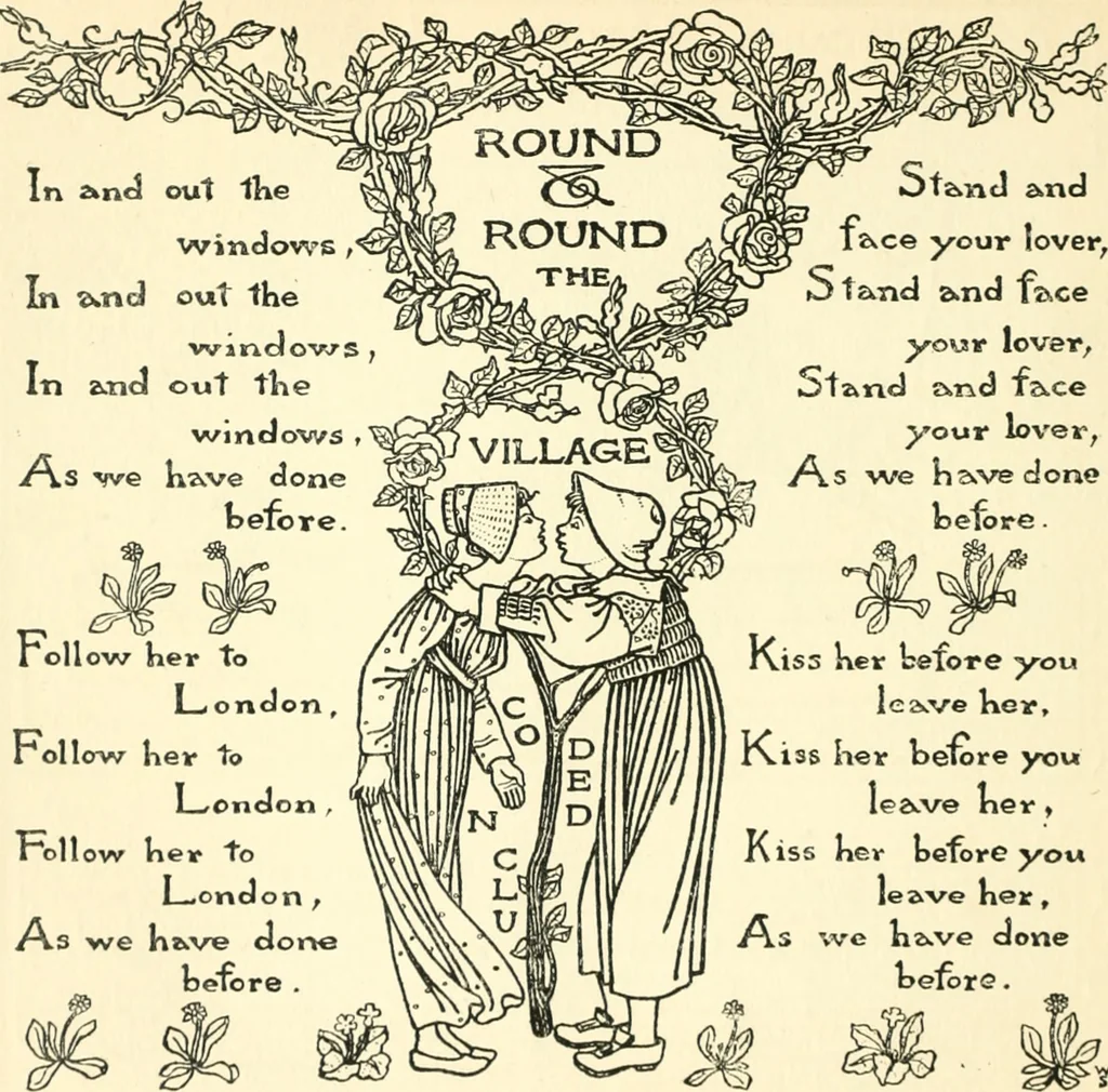 An illustration from Children's singing games, with the tunes to which they are sung, 1900, leaf 45
