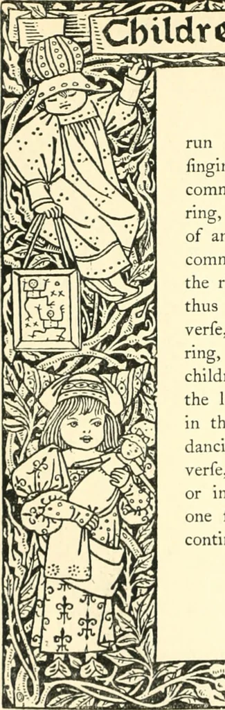 An illustration from Children's singing games, with the tunes to which they are sung, 1900, leaf 47