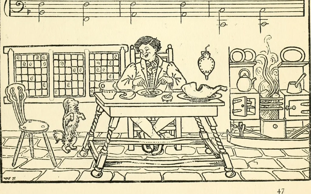 An illustration from Children's singing games, with the tunes to which they are sung, 1900, leaf 50