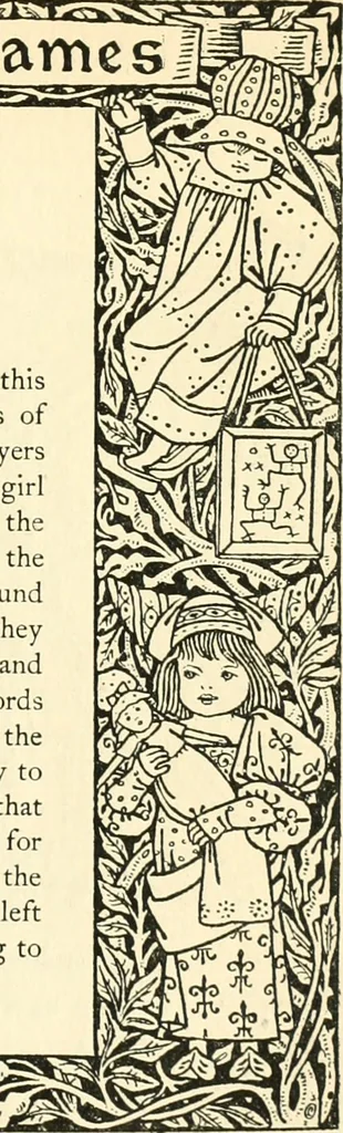 An illustration from Children's singing games, with the tunes to which they are sung, 1900, leaf 52