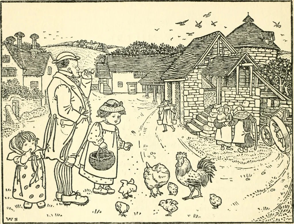 An illustration from Children's singing games, with the tunes to which they are sung, 1900, leaf 53