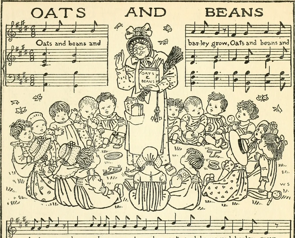 An illustration from Children's singing games, with the tunes to which they are sung, 1900, leaf 54