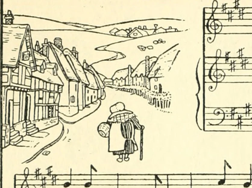 An illustration from Children's singing games, with the tunes to which they are sung, 1900, leaf 55