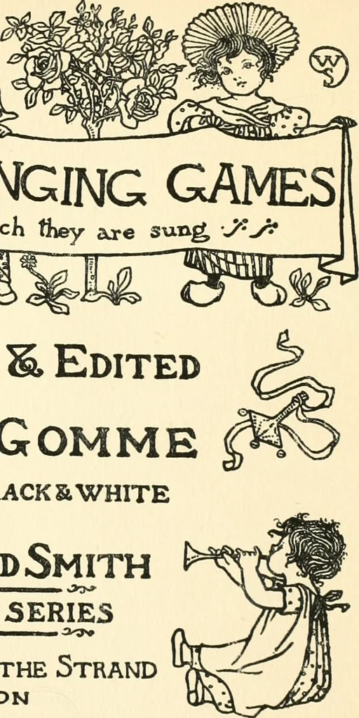 An illustration from Children's singing games, with the tunes to which they are sung, 1900, leaf 6