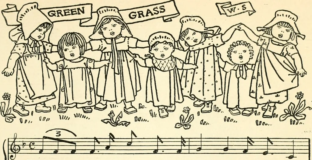 An illustration from Children's singing games, with the tunes to which they are sung, 1900, leaf 60