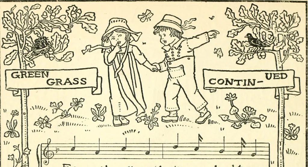 An illustration from Children's singing games, with the tunes to which they are sung, 1900, leaf 61