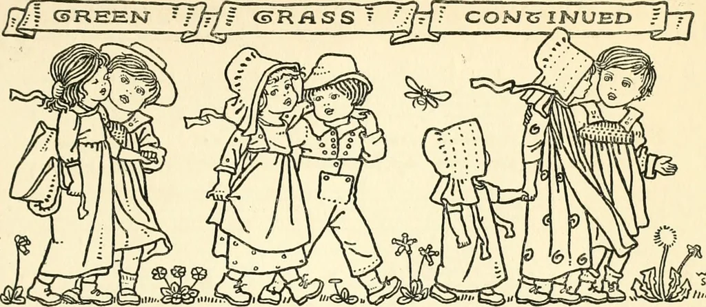 An illustration from Children's singing games, with the tunes to which they are sung, 1900, leaf 62