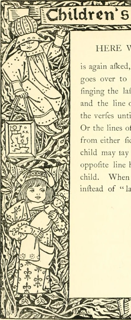 An illustration from Children's singing games, with the tunes to which they are sung, 1900, leaf 65