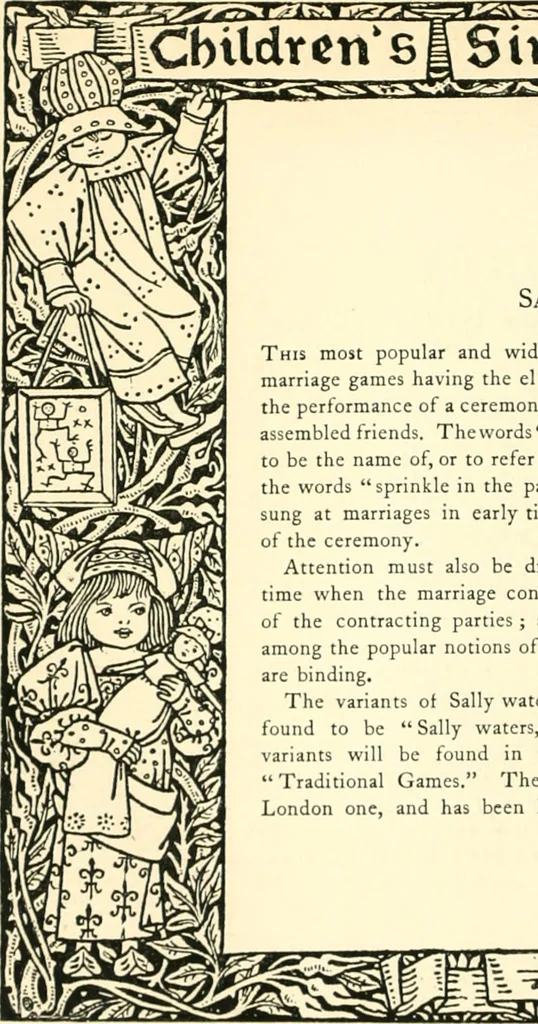 An illustration from Children's singing games, with the tunes to which they are sung, 1900, leaf 67