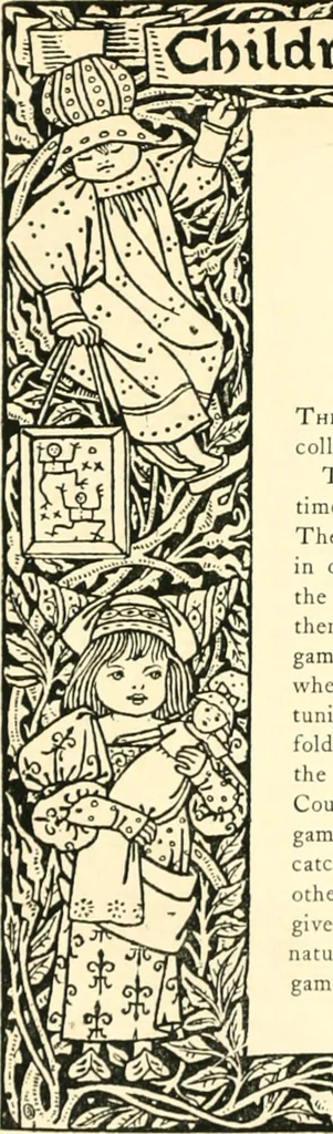 An illustration from Children's singing games, with the tunes to which they are sung, 1900, leaf 71