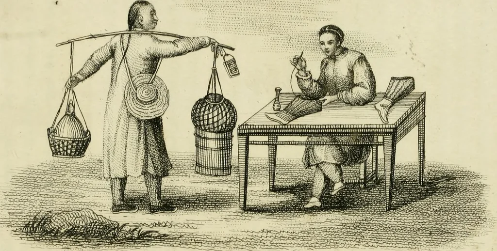 An illustration from China, its costume, arts, manufactures, &c. : edited principally from the originals in the cabinet of the late M. Bertin, with observations explanatory, historical, and literary, 1812, leaf 126