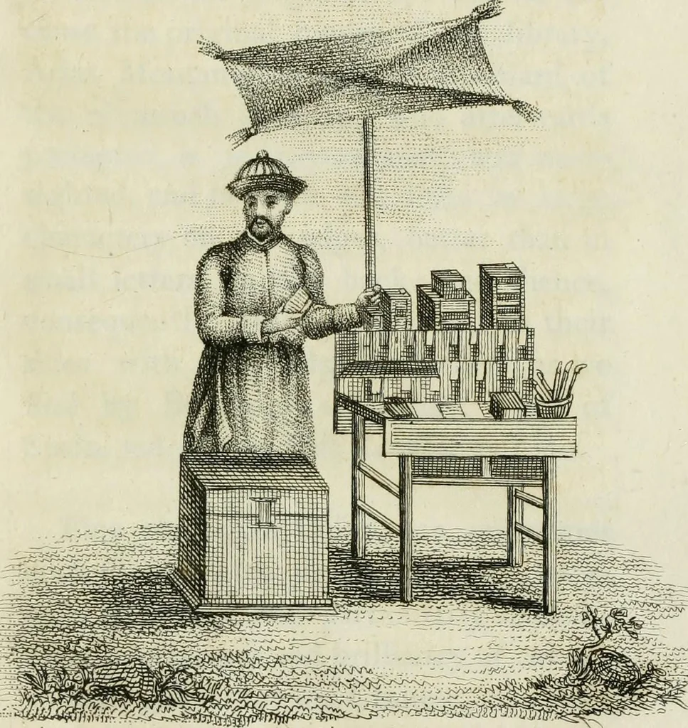 An illustration from China, its costume, arts, manufactures, &c. : edited principally from the originals in the cabinet of the late M. Bertin, with observations explanatory, historical, and literary, 1812, leaf 20