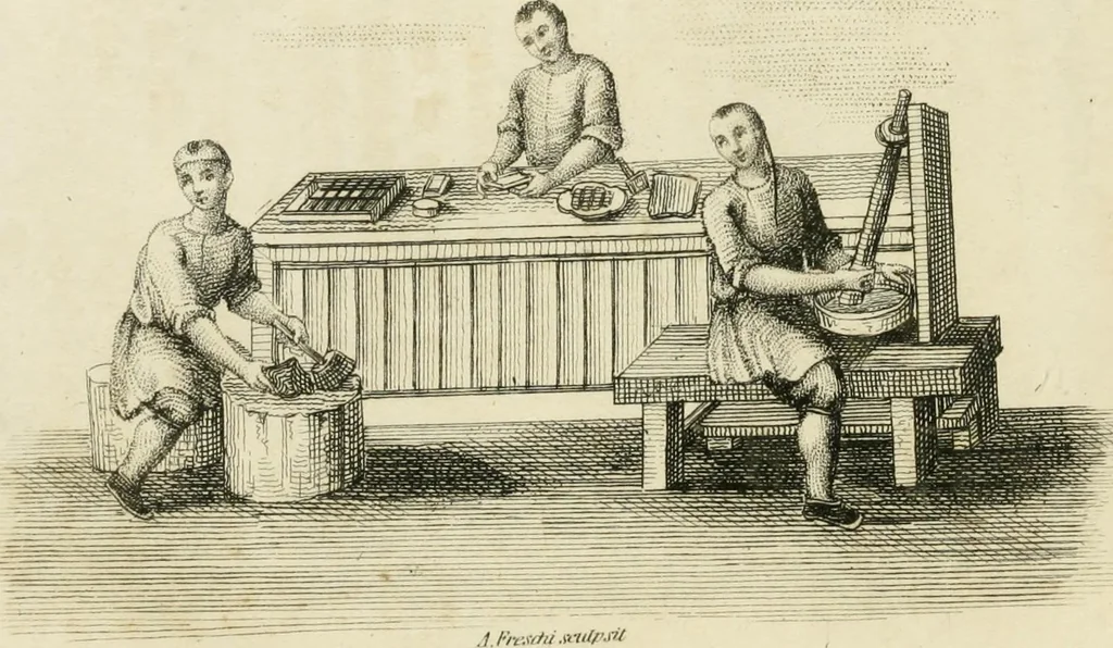 An illustration from China, its costume, arts, manufactures, &c. : edited principally from the originals in the cabinet of the late M. Bertin, with observations explanatory, historical, and literary, 1812, leaf 97