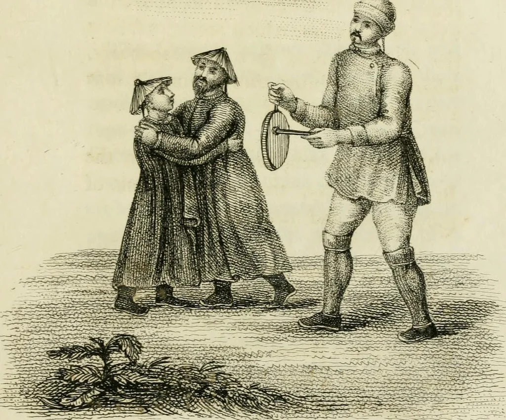 An illustration from China, its costume, arts, manufactures, &c. : edited principally from the originals in the cabinet of the late M. Bertin, with observations explanatory, historical, and literary, 1812, leaf 164