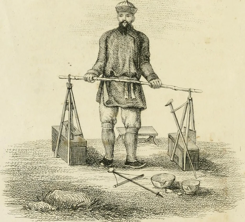 An illustration from China, its costume, arts, manufactures, &c. : edited principally from the originals in the cabinet of the late M. Bertin, with observations explanatory, historical, and literary, 1812, leaf 99