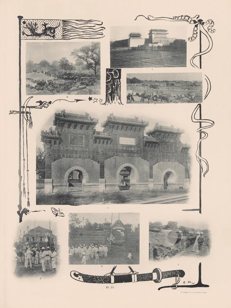 An illustration from La Chine à terre et en ballon; reproduction de 272 photographies, exécutées par des Officiers du Génie du corps expéditionnaire et groupées sur 42 [vraiment 41] planches et phototypie avec légendes explicatives, 1902, leaf 65
