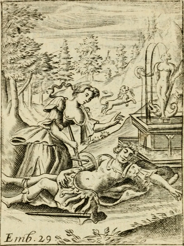 An illustration from Choice emblems, divine and moral, antient and modern, or, Delights for the ingenious, in above fifty select emblems , curiously ingraven upon copper-plates : with fifty pleasant poems and lots, by way of lottery, for illustrating each emblem to promote instruction and good counsel by diverting recreation, 1732, leaf 139