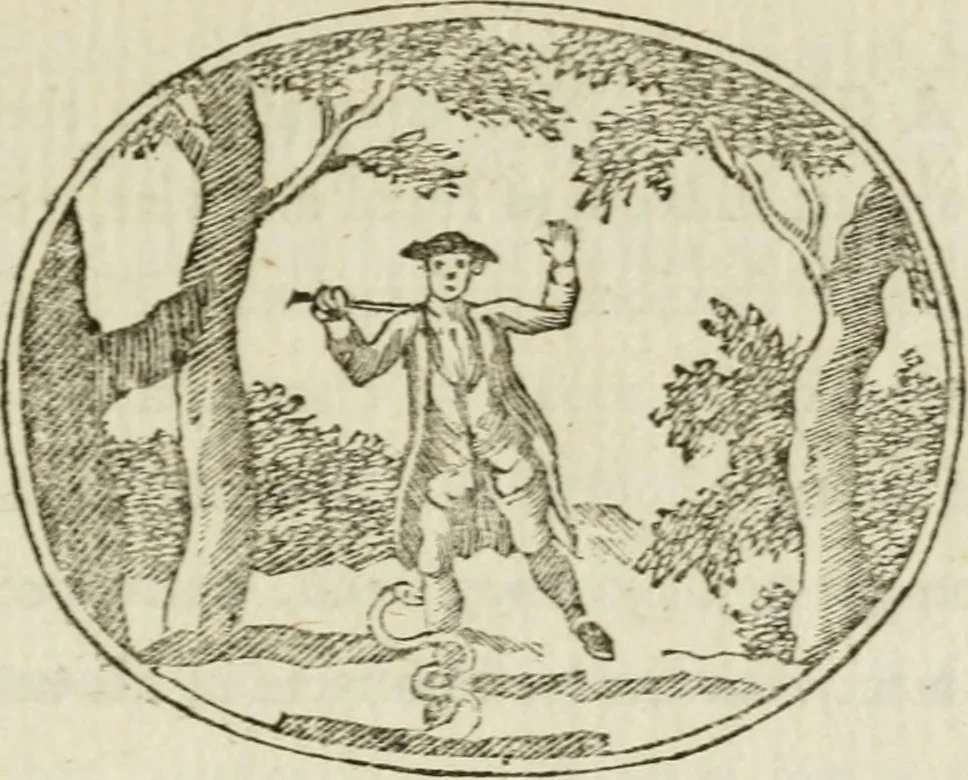 An illustration from Choice emblems : natural, historical, fabulous, moral and divine, for the improvement and pastime of youth : ornamented with near fifty handsome allegorical engravings, designed on purpose for this work : with pleasing and familiar descriptions to each, in prose and verse, serving to display the beauties and morals of the ancient fabulists : the whole calculated to convey the golden lessons of instruction under a new and more delightful dress : written for the amusement of the right honorable Lord Newbattle, 1772, leaf 110