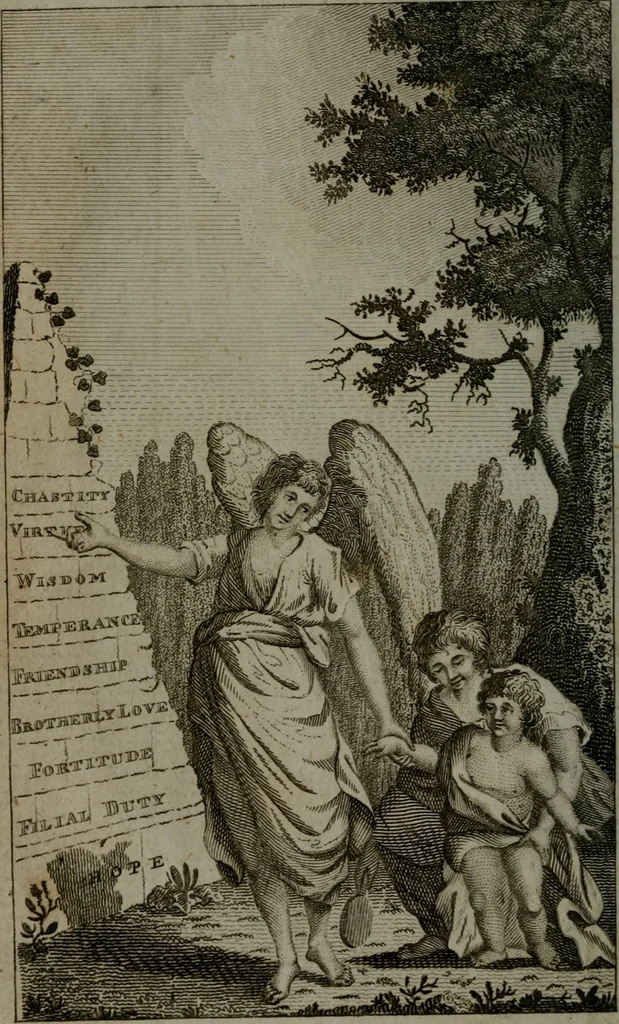 An illustration from Choice emblems, natural, historical, fabulous, moral, and divine : for the improvement and pastime of youth : displaying the beauties and morals of the ancient fabulists, the whole calculated to convey the golden lessons of instruction under a new and more delightful dress : written for the amusement of a young nobleman, 1793, leaf 7