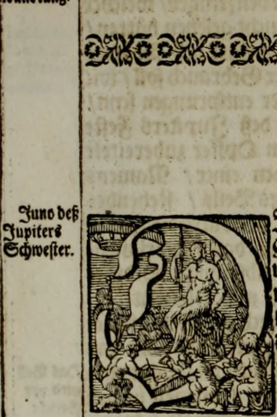 An illustration from Iconologia deorum, oder Abbildung der Götter : welche von den alten verehret Worden ; ais dem Welt-berümtesten Antichen der Griechischen und Römischen Statuen, auch in Marmel, Porfido-Stein, Metall, Agat, Onyx, Sardonich und andren Edelsteinen befindlichen Bildereyen, sorgfältig abgesehen, samt dero eigentlicher Beschreibung und Erklärung der Heidnischen Tempel-Ceremonien, auch Vorbildung der thiere und anderer Sachen, die auf hieroglyphische und emblematische Art, nach Weise der Egyptischen Schrifften, schicklich können vorgebracht und auf einen gewissen Verstand gerichtet werden ; deme allem vorgefügt ist, des durchleuchtigen Palm-Ordens der Hochlöbl. fruchtbringenden Gesellschaft auf dem Parnass aufgestellter ehren-Tempel, 1680, leaf 123