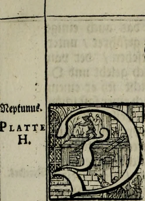 An illustration from Iconologia deorum, oder Abbildung der Götter : welche von den alten verehret Worden ; ais dem Welt-berümtesten Antichen der Griechischen und Römischen Statuen, auch in Marmel, Porfido-Stein, Metall, Agat, Onyx, Sardonich und andren Edelsteinen befindlichen Bildereyen, sorgfältig abgesehen, samt dero eigentlicher Beschreibung und Erklärung der Heidnischen Tempel-Ceremonien, auch Vorbildung der thiere und anderer Sachen, die auf hieroglyphische und emblematische Art, nach Weise der Egyptischen Schrifften, schicklich können vorgebracht und auf einen gewissen Verstand gerichtet werden ; deme allem vorgefügt ist, des durchleuchtigen Palm-Ordens der Hochlöbl. fruchtbringenden Gesellschaft auf dem Parnass aufgestellter ehren-Tempel, 1680, leaf 152