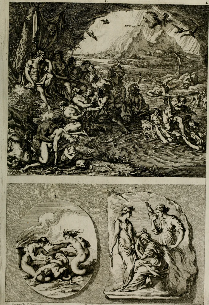 An illustration from Iconologia deorum, oder Abbildung der Götter : welche von den alten verehret Worden ; ais dem Welt-berümtesten Antichen der Griechischen und Römischen Statuen, auch in Marmel, Porfido-Stein, Metall, Agat, Onyx, Sardonich und andren Edelsteinen befindlichen Bildereyen, sorgfältig abgesehen, samt dero eigentlicher Beschreibung und Erklärung der Heidnischen Tempel-Ceremonien, auch Vorbildung der thiere und anderer Sachen, die auf hieroglyphische und emblematische Art, nach Weise der Egyptischen Schrifften, schicklich können vorgebracht und auf einen gewissen Verstand gerichtet werden ; deme allem vorgefügt ist, des durchleuchtigen Palm-Ordens der Hochlöbl. fruchtbringenden Gesellschaft auf dem Parnass aufgestellter ehren-Tempel, 1680, leaf 168
