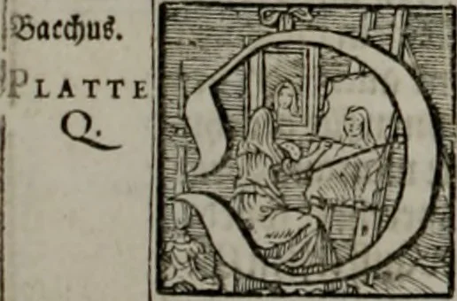 An illustration from Iconologia deorum, oder Abbildung der Götter : welche von den alten verehret Worden ; ais dem Welt-berümtesten Antichen der Griechischen und Römischen Statuen, auch in Marmel, Porfido-Stein, Metall, Agat, Onyx, Sardonich und andren Edelsteinen befindlichen Bildereyen, sorgfältig abgesehen, samt dero eigentlicher Beschreibung und Erklärung der Heidnischen Tempel-Ceremonien, auch Vorbildung der thiere und anderer Sachen, die auf hieroglyphische und emblematische Art, nach Weise der Egyptischen Schrifften, schicklich können vorgebracht und auf einen gewissen Verstand gerichtet werden ; deme allem vorgefügt ist, des durchleuchtigen Palm-Ordens der Hochlöbl. fruchtbringenden Gesellschaft auf dem Parnass aufgestellter ehren-Tempel, 1680, leaf 227