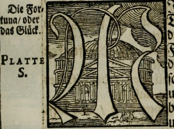 An illustration from Iconologia deorum, oder Abbildung der Götter : welche von den alten verehret Worden ; ais dem Welt-berümtesten Antichen der Griechischen und Römischen Statuen, auch in Marmel, Porfido-Stein, Metall, Agat, Onyx, Sardonich und andren Edelsteinen befindlichen Bildereyen, sorgfältig abgesehen, samt dero eigentlicher Beschreibung und Erklärung der Heidnischen Tempel-Ceremonien, auch Vorbildung der thiere und anderer Sachen, die auf hieroglyphische und emblematische Art, nach Weise der Egyptischen Schrifften, schicklich können vorgebracht und auf einen gewissen Verstand gerichtet werden ; deme allem vorgefügt ist, des durchleuchtigen Palm-Ordens der Hochlöbl. fruchtbringenden Gesellschaft auf dem Parnass aufgestellter ehren-Tempel, 1680, leaf 244