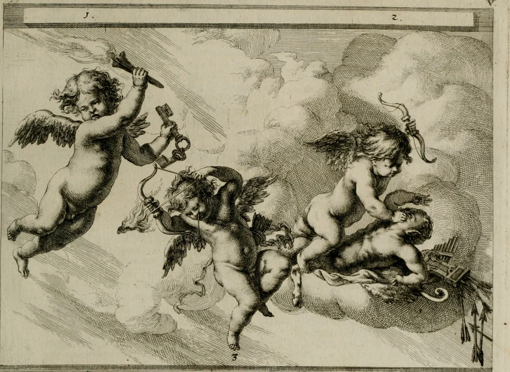An illustration from Iconologia deorum, oder Abbildung der Götter : welche von den alten verehret Worden ; ais dem Welt-berümtesten Antichen der Griechischen und Römischen Statuen, auch in Marmel, Porfido-Stein, Metall, Agat, Onyx, Sardonich und andren Edelsteinen befindlichen Bildereyen, sorgfältig abgesehen, samt dero eigentlicher Beschreibung und Erklärung der Heidnischen Tempel-Ceremonien, auch Vorbildung der thiere und anderer Sachen, die auf hieroglyphische und emblematische Art, nach Weise der Egyptischen Schrifften, schicklich können vorgebracht und auf einen gewissen Verstand gerichtet werden ; deme allem vorgefügt ist, des durchleuchtigen Palm-Ordens der Hochlöbl. fruchtbringenden Gesellschaft auf dem Parnass aufgestellter ehren-Tempel, 1680, leaf 256