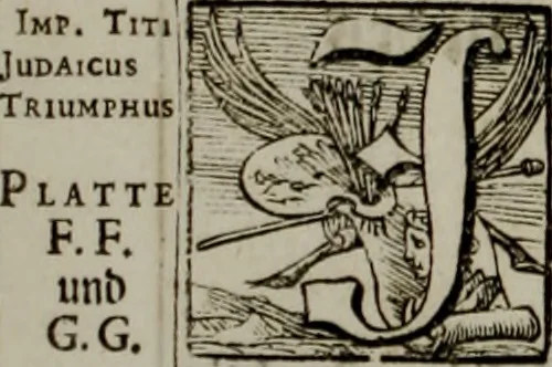 An illustration from Iconologia deorum, oder Abbildung der Götter : welche von den alten verehret Worden ; ais dem Welt-berümtesten Antichen der Griechischen und Römischen Statuen, auch in Marmel, Porfido-Stein, Metall, Agat, Onyx, Sardonich und andren Edelsteinen befindlichen Bildereyen, sorgfältig abgesehen, samt dero eigentlicher Beschreibung und Erklärung der Heidnischen Tempel-Ceremonien, auch Vorbildung der thiere und anderer Sachen, die auf hieroglyphische und emblematische Art, nach Weise der Egyptischen Schrifften, schicklich können vorgebracht und auf einen gewissen Verstand gerichtet werden ; deme allem vorgefügt ist, des durchleuchtigen Palm-Ordens der Hochlöbl. fruchtbringenden Gesellschaft auf dem Parnass aufgestellter ehren-Tempel, 1680, leaf 297