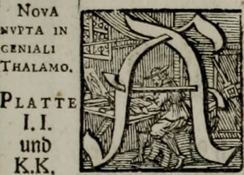 An illustration from Iconologia deorum, oder Abbildung der Götter : welche von den alten verehret Worden ; ais dem Welt-berümtesten Antichen der Griechischen und Römischen Statuen, auch in Marmel, Porfido-Stein, Metall, Agat, Onyx, Sardonich und andren Edelsteinen befindlichen Bildereyen, sorgfältig abgesehen, samt dero eigentlicher Beschreibung und Erklärung der Heidnischen Tempel-Ceremonien, auch Vorbildung der thiere und anderer Sachen, die auf hieroglyphische und emblematische Art, nach Weise der Egyptischen Schrifften, schicklich können vorgebracht und auf einen gewissen Verstand gerichtet werden ; deme allem vorgefügt ist, des durchleuchtigen Palm-Ordens der Hochlöbl. fruchtbringenden Gesellschaft auf dem Parnass aufgestellter ehren-Tempel, 1680, leaf 307