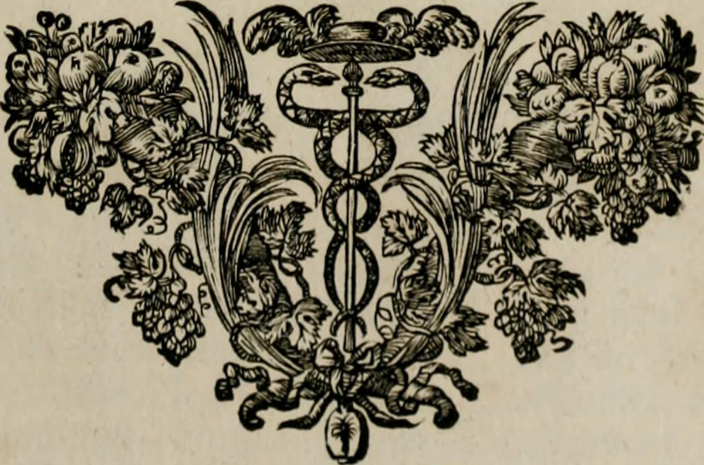An illustration from Iconologia deorum, oder Abbildung der Götter : welche von den alten verehret Worden ; ais dem Welt-berümtesten Antichen der Griechischen und Römischen Statuen, auch in Marmel, Porfido-Stein, Metall, Agat, Onyx, Sardonich und andren Edelsteinen befindlichen Bildereyen, sorgfältig abgesehen, samt dero eigentlicher Beschreibung und Erklärung der Heidnischen Tempel-Ceremonien, auch Vorbildung der thiere und anderer Sachen, die auf hieroglyphische und emblematische Art, nach Weise der Egyptischen Schrifften, schicklich können vorgebracht und auf einen gewissen Verstand gerichtet werden ; deme allem vorgefügt ist, des durchleuchtigen Palm-Ordens der Hochlöbl. fruchtbringenden Gesellschaft auf dem Parnass aufgestellter ehren-Tempel, 1680, leaf 8