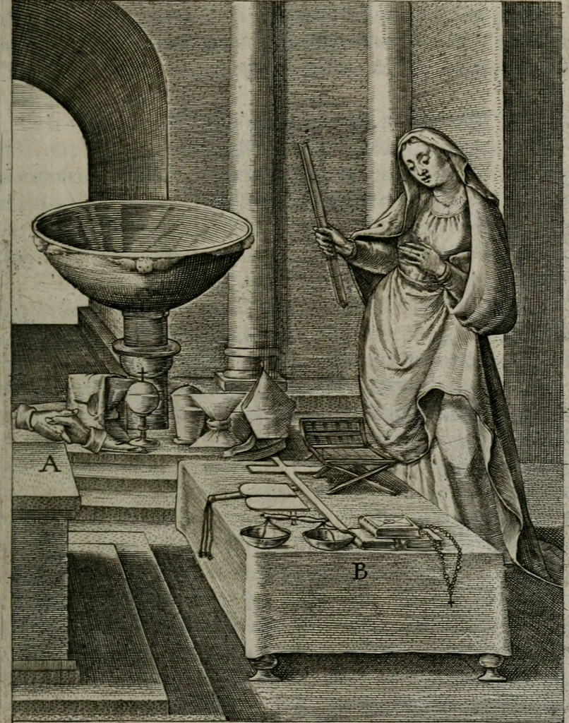 An illustration from Christeliicken waerseggher : de principale stucken van t'Christen geloof en Leuen int cort begrijpende : met een rolle der deugtsaemheyt daer op dienende : ende een schildt-wacht teghen de valsche waersegghers, tooueraers, etc., 1603, leaf 100