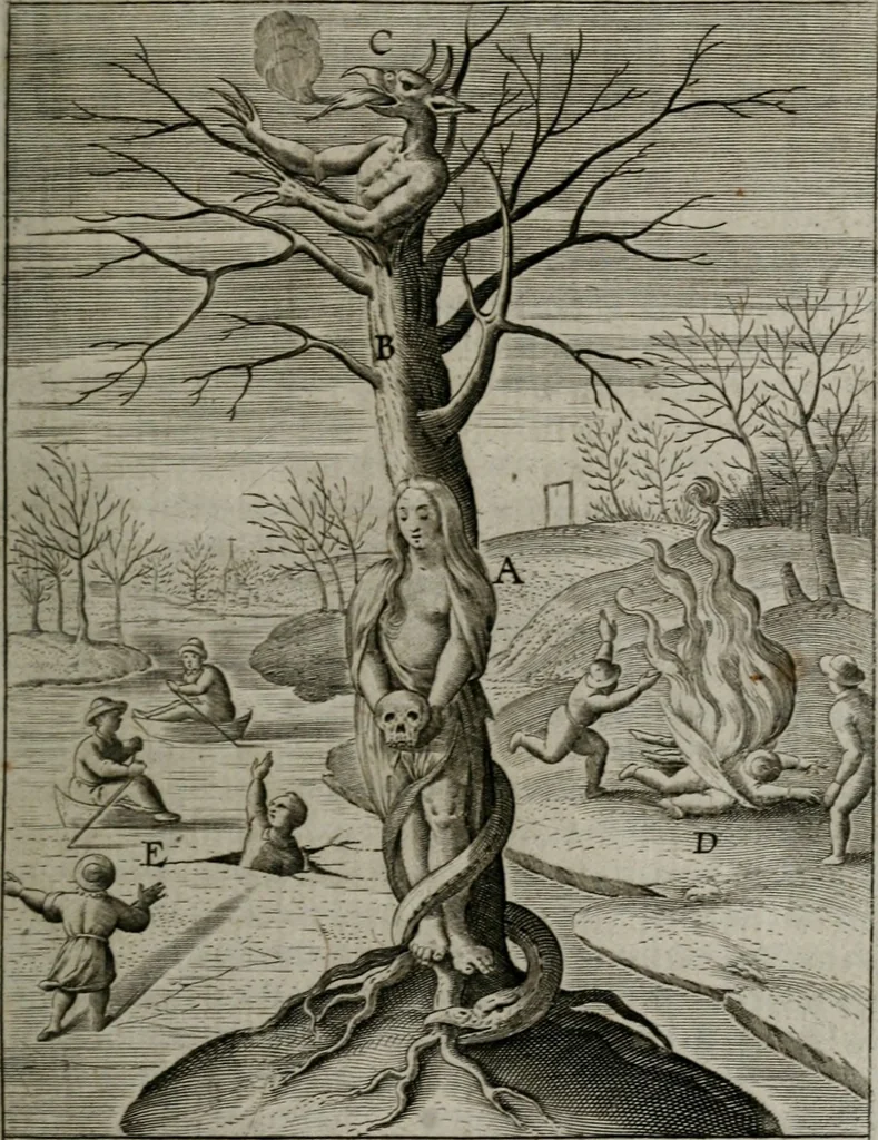 An illustration from Christeliicken waerseggher : de principale stucken van t'Christen geloof en Leuen int cort begrijpende : met een rolle der deugtsaemheyt daer op dienende : ende een schildt-wacht teghen de valsche waersegghers, tooueraers, etc., 1603, leaf 132