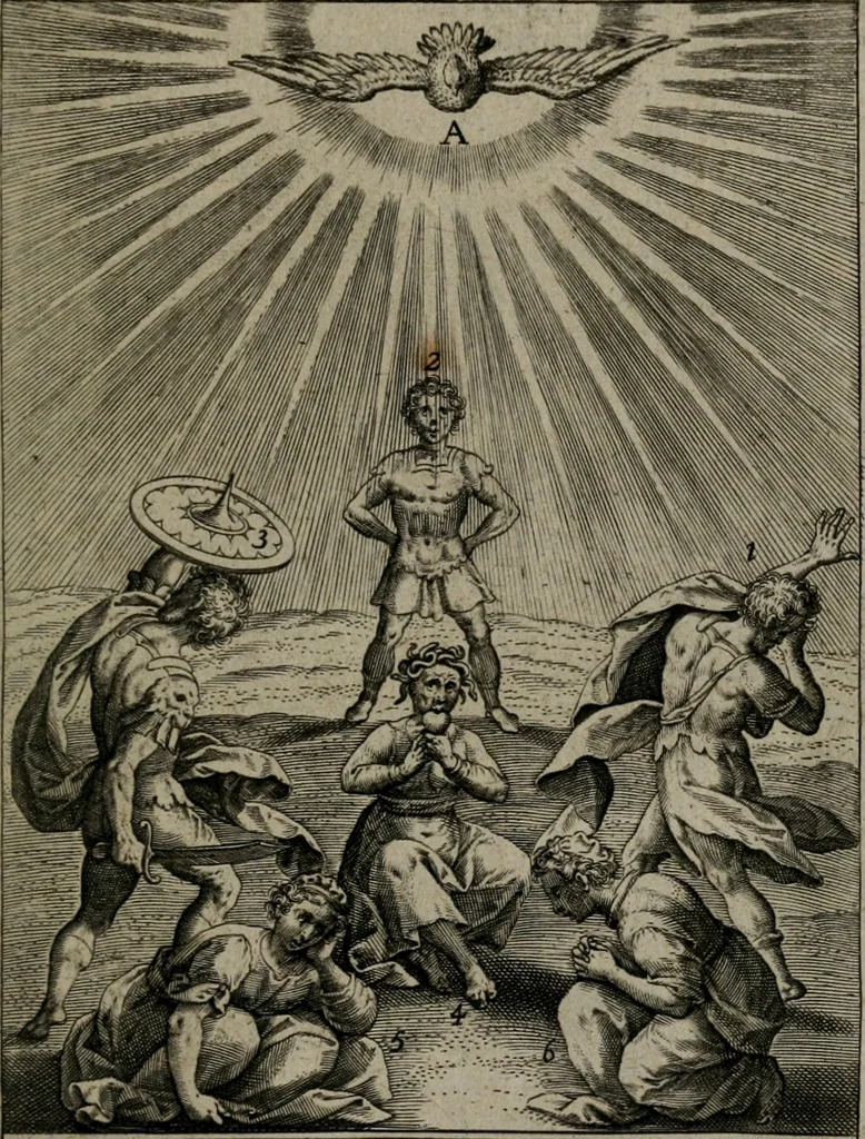 An illustration from Christeliicken waerseggher : de principale stucken van t'Christen geloof en Leuen int cort begrijpende : met een rolle der deugtsaemheyt daer op dienende : ende een schildt-wacht teghen de valsche waersegghers, tooueraers, etc., 1603, leaf 148