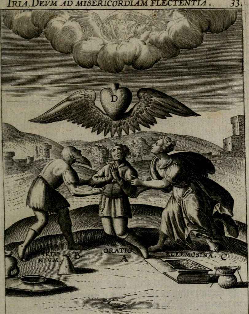 An illustration from Christeliicken waerseggher : de principale stucken van t'Christen geloof en Leuen int cort begrijpende : met een rolle der deugtsaemheyt daer op dienende : ende een schildt-wacht teghen de valsche waersegghers, tooueraers, etc., 1603, leaf 174