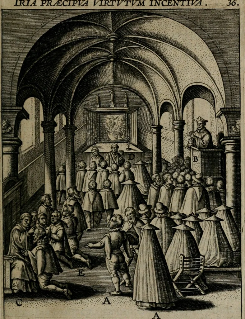 An illustration from Christeliicken waerseggher : de principale stucken van t'Christen geloof en Leuen int cort begrijpende : met een rolle der deugtsaemheyt daer op dienende : ende een schildt-wacht teghen de valsche waersegghers, tooueraers, etc., 1603, leaf 186