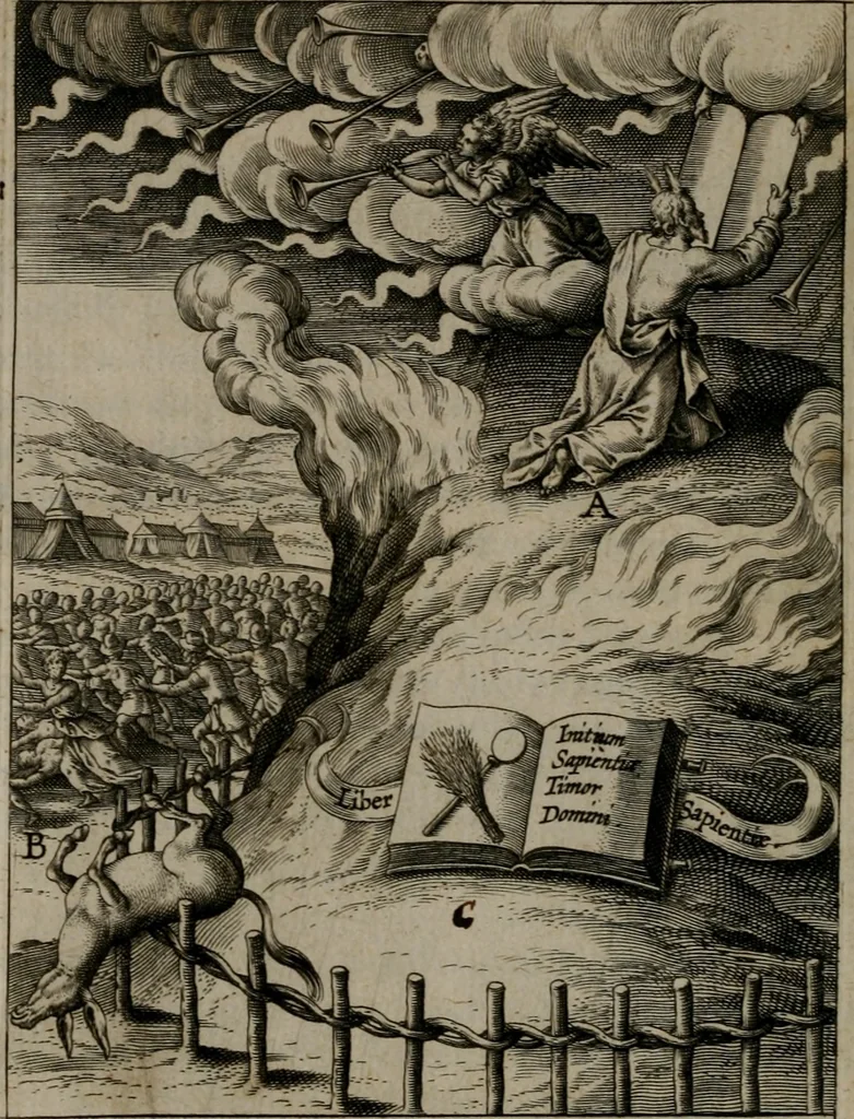 An illustration from Christeliicken waerseggher : de principale stucken van t'Christen geloof en Leuen int cort begrijpende : met een rolle der deugtsaemheyt daer op dienende : ende een schildt-wacht teghen de valsche waersegghers, tooueraers, etc., 1603, leaf 21