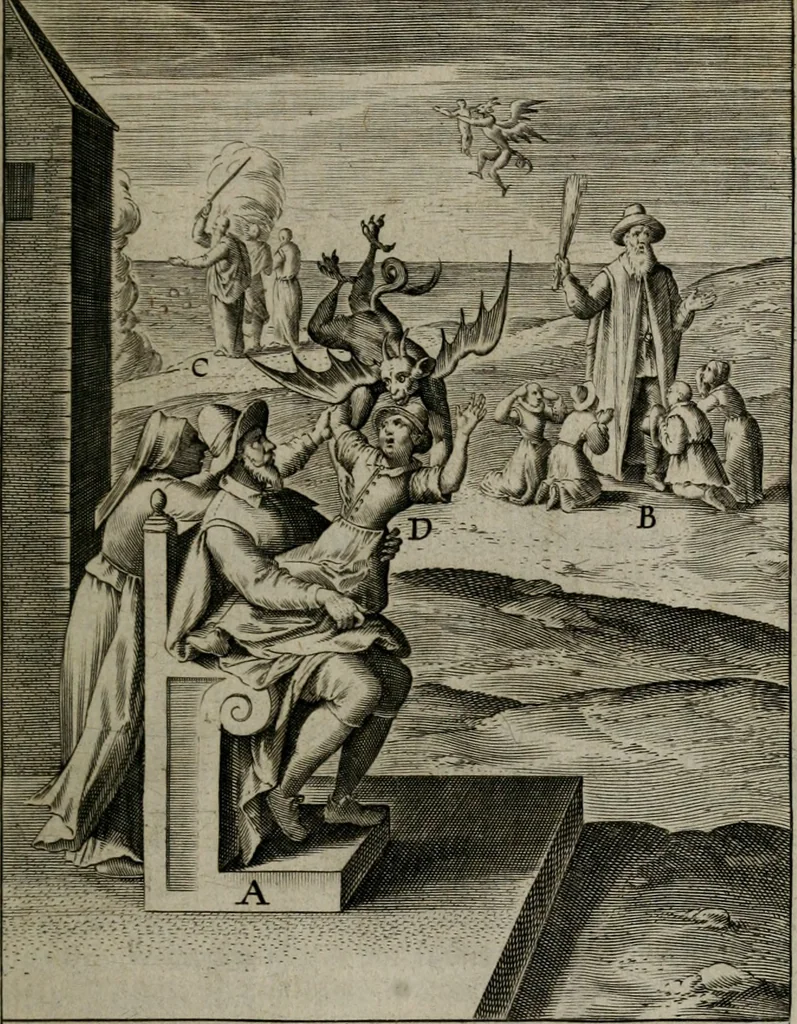 An illustration from Christeliicken waerseggher : de principale stucken van t'Christen geloof en Leuen int cort begrijpende : met een rolle der deugtsaemheyt daer op dienende : ende een schildt-wacht teghen de valsche waersegghers, tooueraers, etc., 1603, leaf 268