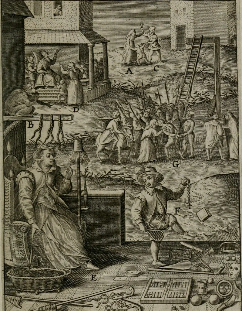 An illustration from Christeliicken waerseggher : de principale stucken van t'Christen geloof en Leuen int cort begrijpende : met een rolle der deugtsaemheyt daer op dienende : ende een schildt-wacht teghen de valsche waersegghers, tooueraers, etc., 1603, leaf 274