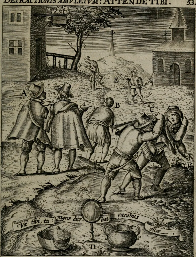 An illustration from Christeliicken waerseggher : de principale stucken van t'Christen geloof en Leuen int cort begrijpende : met een rolle der deugtsaemheyt daer op dienende : ende een schildt-wacht teghen de valsche waersegghers, tooueraers, etc., 1603, leaf 298