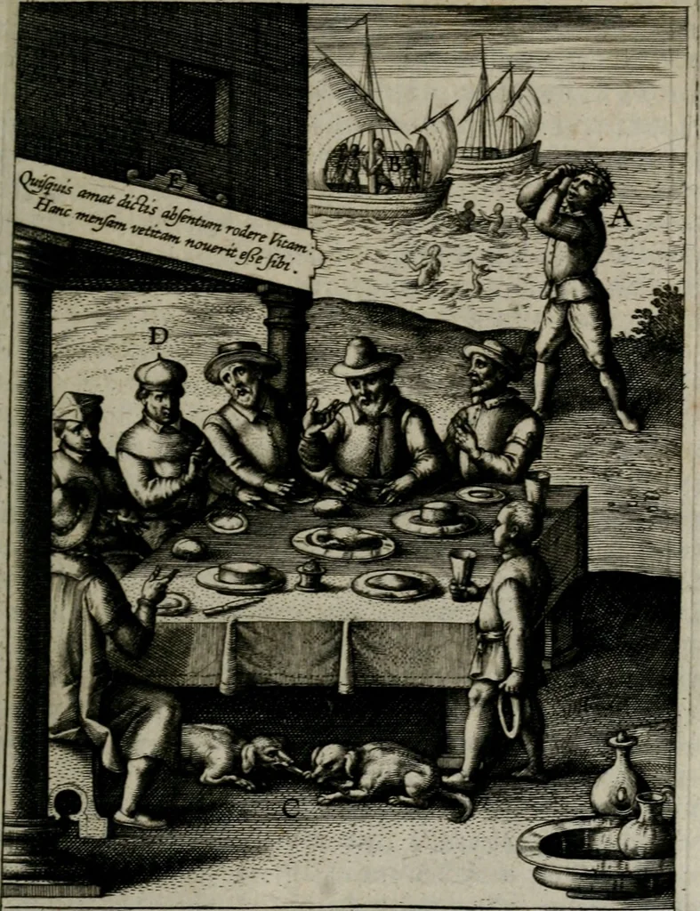 An illustration from Christeliicken waerseggher : de principale stucken van t'Christen geloof en Leuen int cort begrijpende : met een rolle der deugtsaemheyt daer op dienende : ende een schildt-wacht teghen de valsche waersegghers, tooueraers, etc., 1603, leaf 310