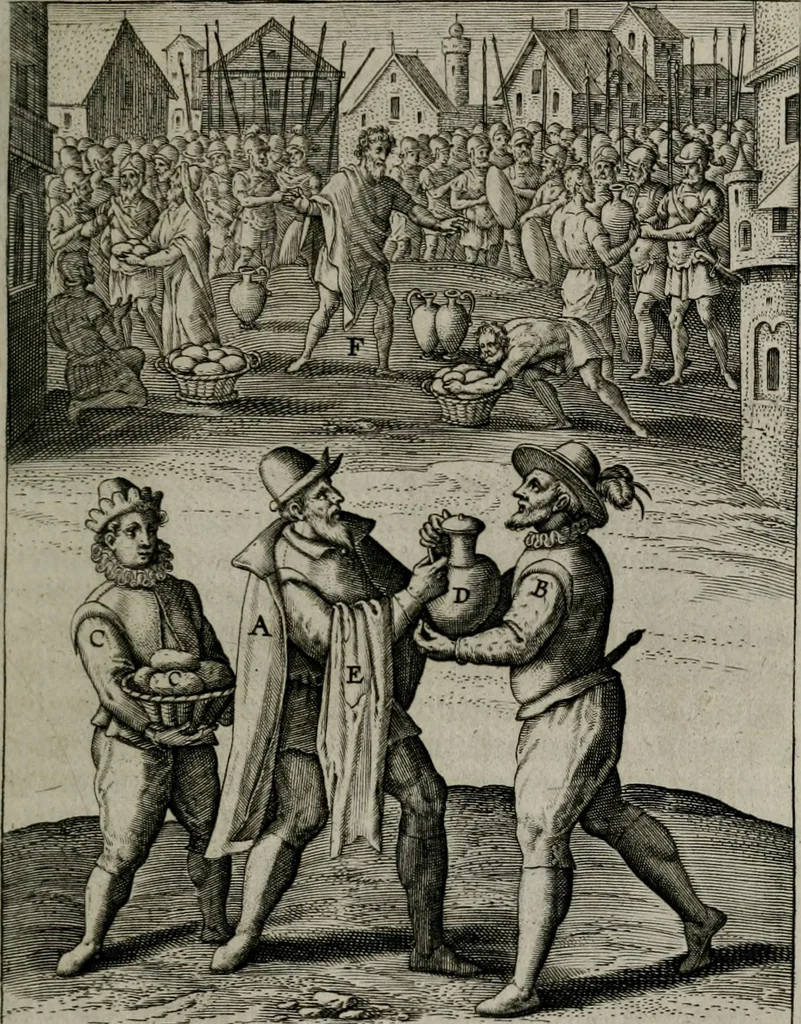 An illustration from Christeliicken waerseggher : de principale stucken van t'Christen geloof en Leuen int cort begrijpende : met een rolle der deugtsaemheyt daer op dienende : ende een schildt-wacht teghen de valsche waersegghers, tooueraers, etc., 1603, leaf 352