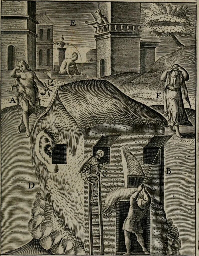 An illustration from Christeliicken waerseggher : de principale stucken van t'Christen geloof en Leuen int cort begrijpende : met een rolle der deugtsaemheyt daer op dienende : ende een schildt-wacht teghen de valsche waersegghers, tooueraers, etc., 1603, leaf 368