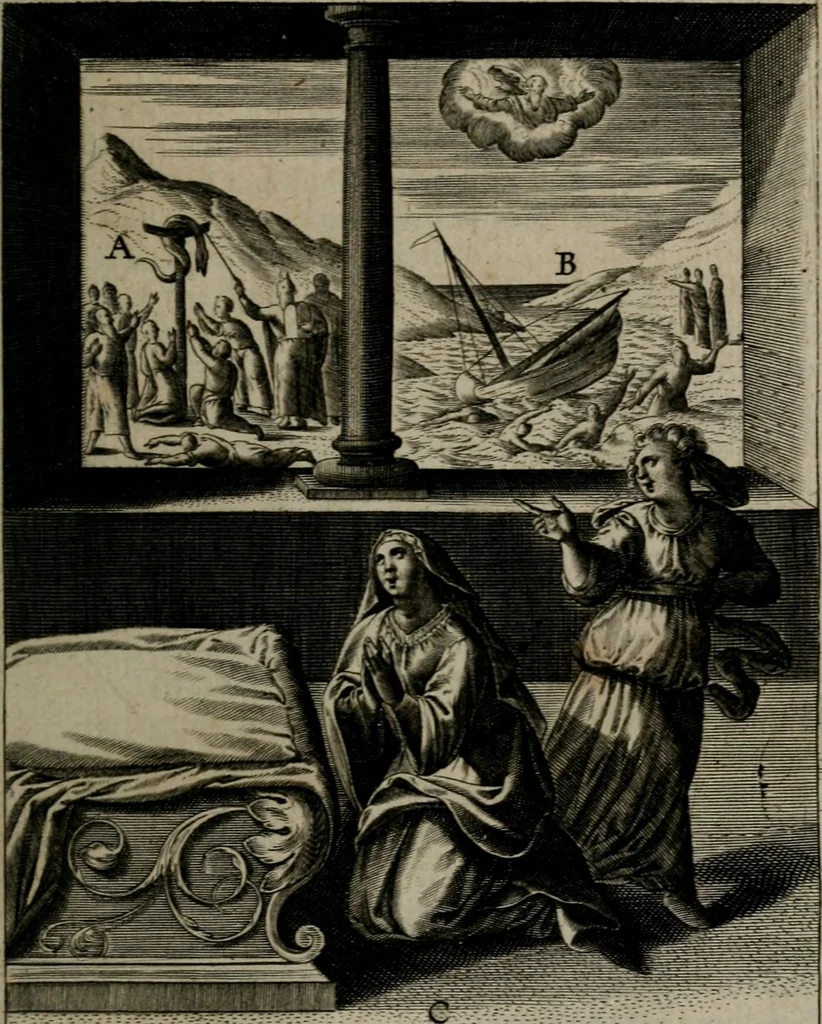 An illustration from Christeliicken waerseggher : de principale stucken van t'Christen geloof en Leuen int cort begrijpende : met een rolle der deugtsaemheyt daer op dienende : ende een schildt-wacht teghen de valsche waersegghers, tooueraers, etc., 1603, leaf 398