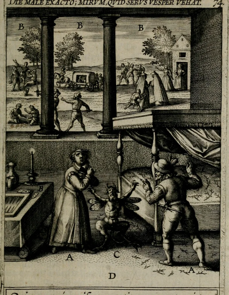 An illustration from Christeliicken waerseggher : de principale stucken van t'Christen geloof en Leuen int cort begrijpende : met een rolle der deugtsaemheyt daer op dienende : ende een schildt-wacht teghen de valsche waersegghers, tooueraers, etc., 1603, leaf 422