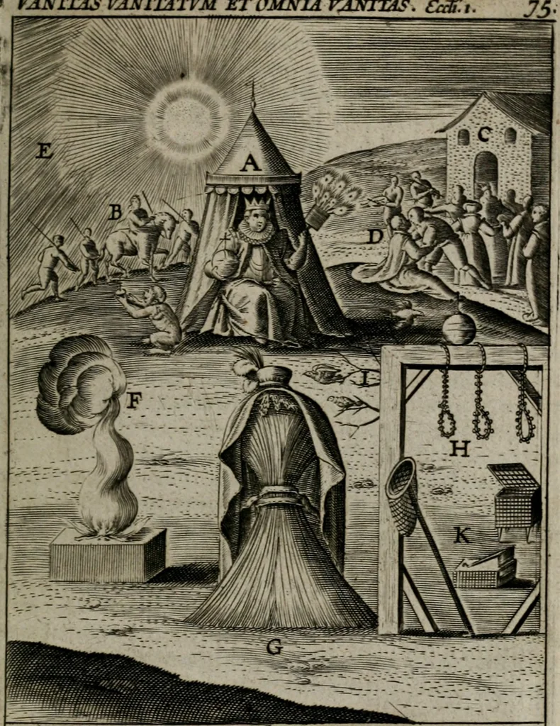 An illustration from Christeliicken waerseggher : de principale stucken van t'Christen geloof en Leuen int cort begrijpende : met een rolle der deugtsaemheyt daer op dienende : ende een schildt-wacht teghen de valsche waersegghers, tooueraers, etc., 1603, leaf 426