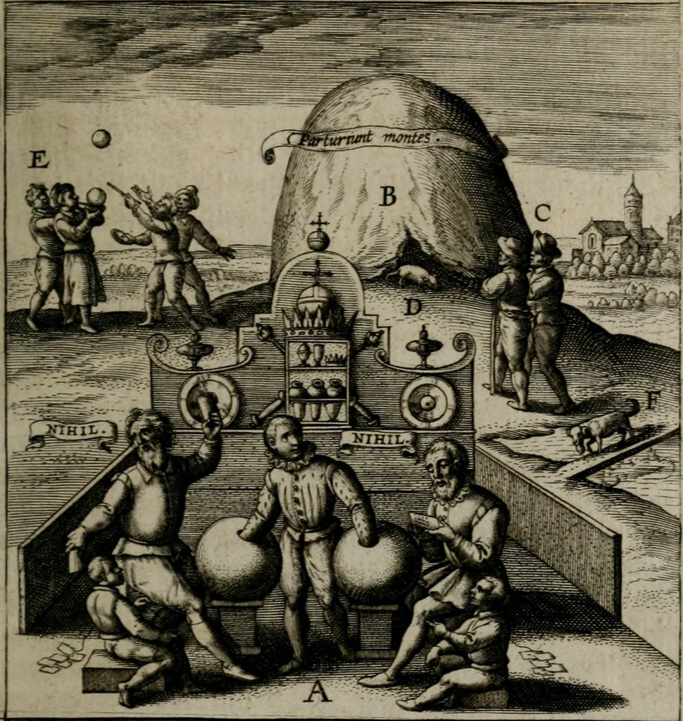 An illustration from Christeliicken waerseggher : de principale stucken van t'Christen geloof en Leuen int cort begrijpende : met een rolle der deugtsaemheyt daer op dienende : ende een schildt-wacht teghen de valsche waersegghers, tooueraers, etc., 1603, leaf 444