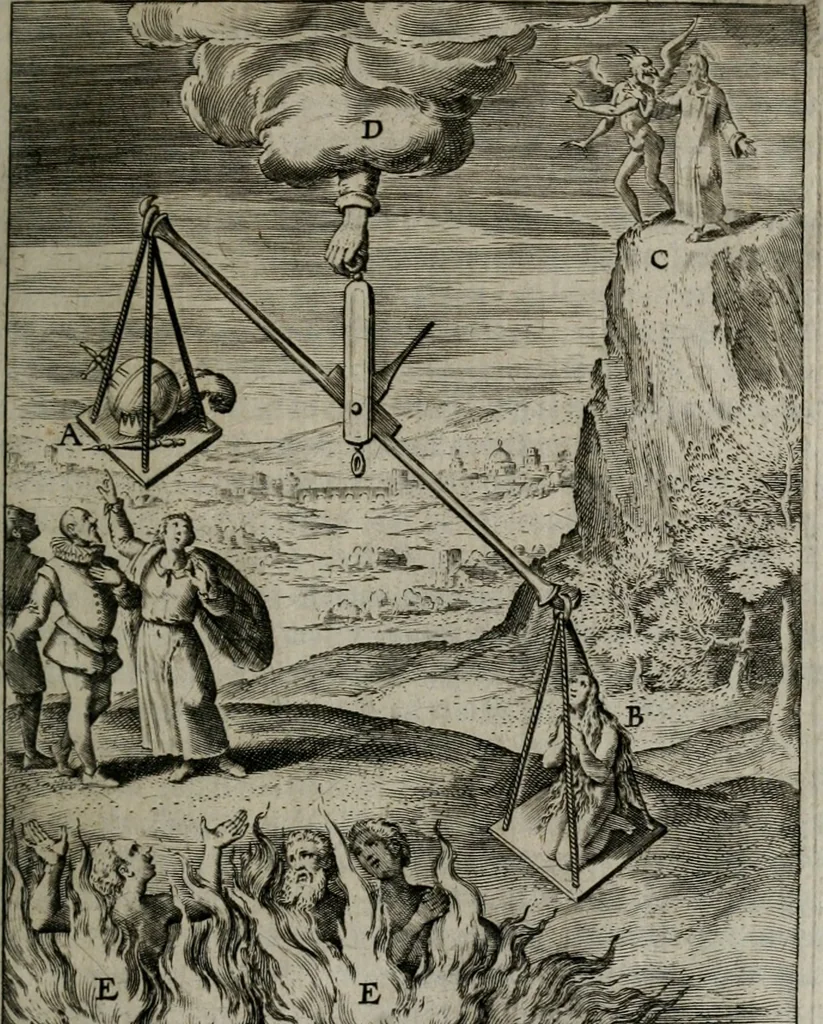 An illustration from Christeliicken waerseggher : de principale stucken van t'Christen geloof en Leuen int cort begrijpende : met een rolle der deugtsaemheyt daer op dienende : ende een schildt-wacht teghen de valsche waersegghers, tooueraers, etc., 1603, leaf 474