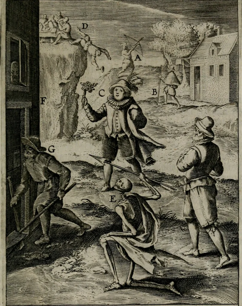 An illustration from Christeliicken waerseggher : de principale stucken van t'Christen geloof en Leuen int cort begrijpende : met een rolle der deugtsaemheyt daer op dienende : ende een schildt-wacht teghen de valsche waersegghers, tooueraers, etc., 1603, leaf 490